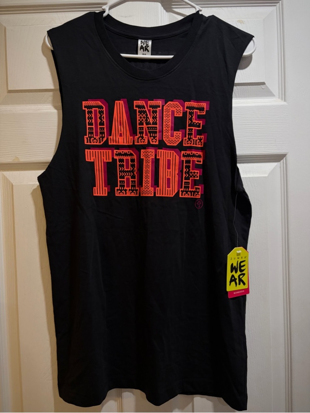 Zumba Instructor Muscle Tee with Neon Red-Orange graphic size XS / S